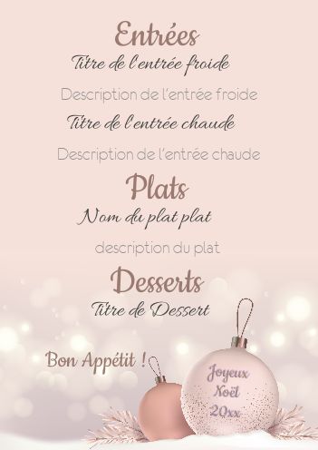 Menu Repas Noel Pastel Boule gratuit à imprimer