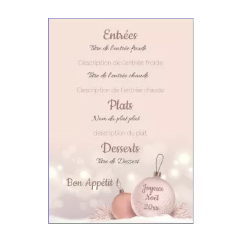 menu repas noel pastel boule rose 