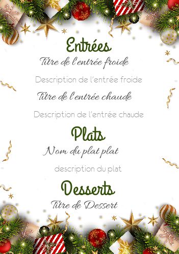 Menu Cadeau Repas Noel Sapin gratuit à imprimer