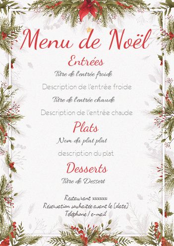 Menu Repas Noel Fleur Rouge gratuit à imprimer