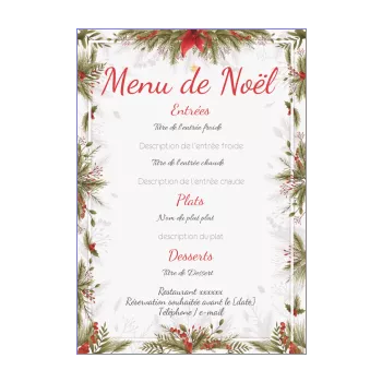 menu repas noel fleur rouge sapin vert 
