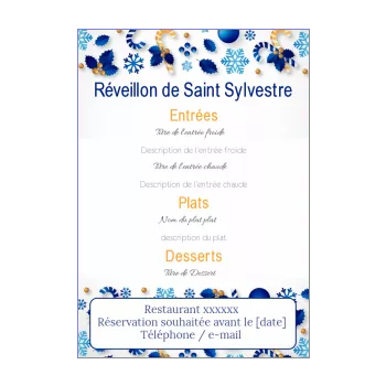menu restaurant nouvel an repas soiree bleu dessin etoile 