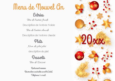 Menu Restaurant Nouvel An Repas à imprimer