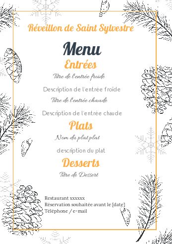 Menu Nouvel An Repas Soiree à imprimer