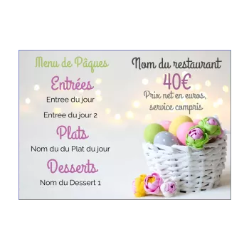 menu restaurant paques lumiere oeuf panier 