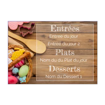 menu restaurant paques table bois oeuf panier 