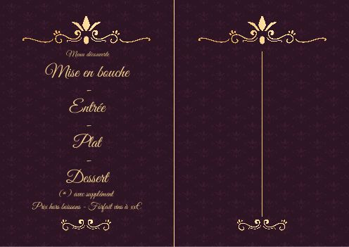 Verso Menu Restaurant Doree Elegant Mauve à imprimer