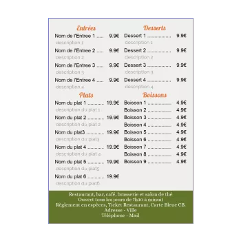 carte menu restaurant gris orange vert 
