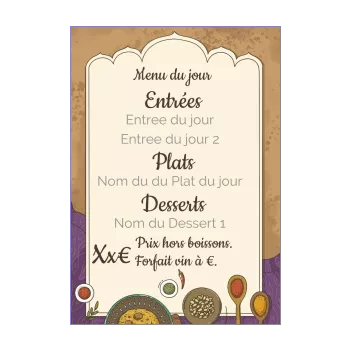 carte menu restaurant indien marron mauve 