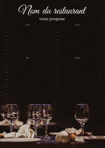 Carte Menu Restaurant Table Noir à imprimer