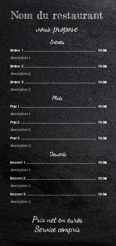 Carte Menu Restaurant Ardoise Noir gratuit à imprimer