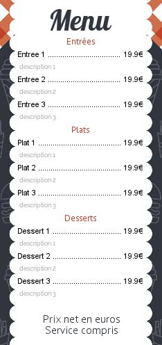 Carte Menu Restaurant Snack Food gratuit à imprimer