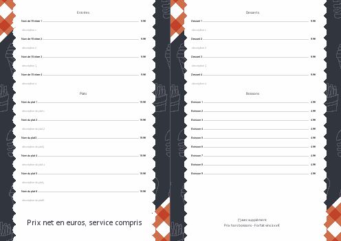 Verso Menu Restaurant Bleu Gris à imprimer