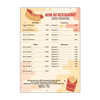 carte menu restaurant snack frite dessin jaune 