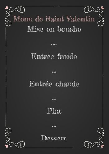 Menu Saint Valentin Ardoise Blanc gratuit à imprimer