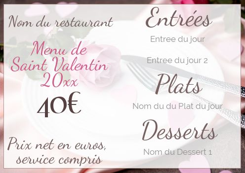 Menu Restaurant Saint Valentin Assiette gratuit à imprimer