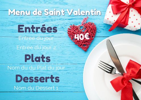 Menu Restaurant Cadeau Saint Valentin gratuit à imprimer