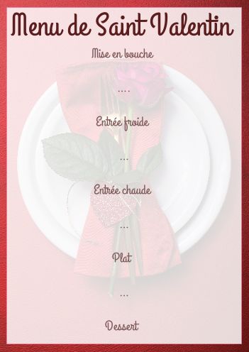 Menu Saint Valentin Assiette Coeur gratuit à imprimer