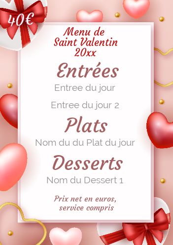 Menu Saint Valentin Coeur Doree gratuit à imprimer