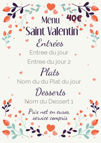 Menu Saint Valentin Dessin Fleur gratuit à imprimer