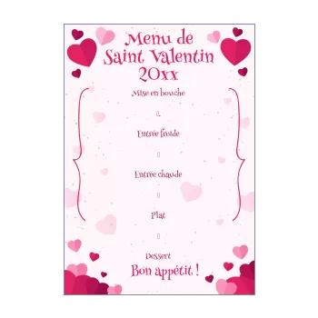 menu saint valentin coeur rose 