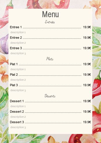 Carte Menu Restaurant Legume Pastel à imprimer