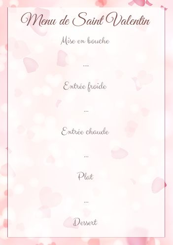 Menu Saint Valentin Coeur Elegant gratuit à imprimer