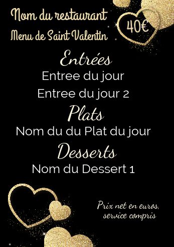 Menu Restaurant Saint Valentin Coeur à imprimer