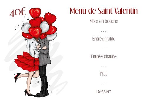 Menu Saint Valentin Coeur Ballon gratuit à imprimer
