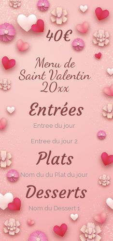 Menu Restaurant Saint Valentin Coeur gratuit à imprimer