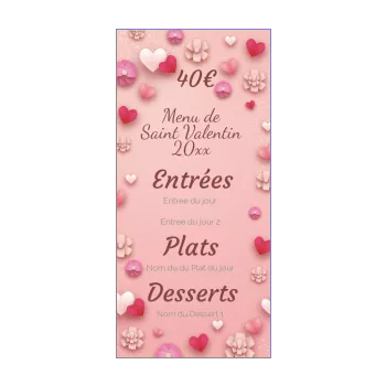 menu restaurant saint valentin coeur rose 
