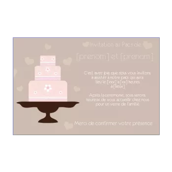 carte faire part invitation pacs gateau marron rose 