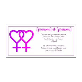 carte faire part invitation pacs blanc femme lgbt mauve rose 