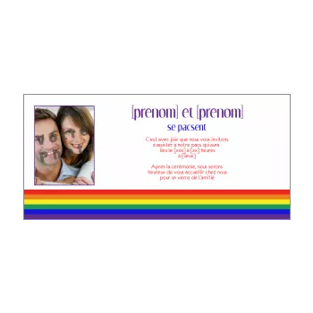 carte faire part invitation pacs bleu jaune lgbt mauve orange rouge 