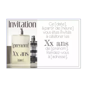 carte invitation anniversaire parfum blanc garcon homme 
