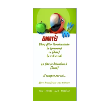 carte invitation anniversaire oiseau enfant vert animaux 