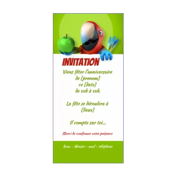 carte invitation anniversaire oiseau enfant vert animaux 