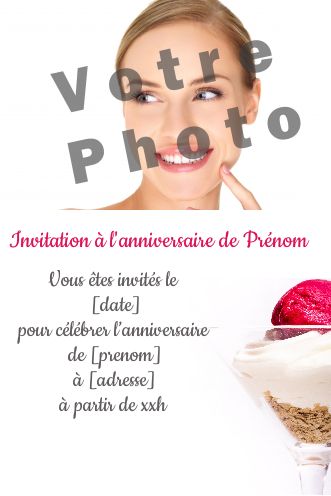 Carte Invitation Anniversaire Blanc Glace avec photo virtuelle