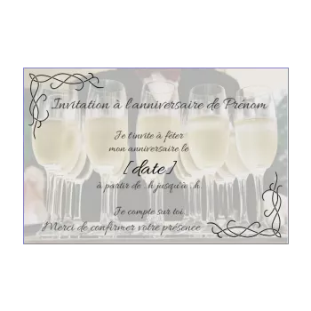 carte invitation anniversaire champagne elegant alcool 