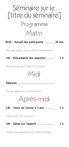 Carte Invitation Programme Reunion Seminaire gratuit à imprimer