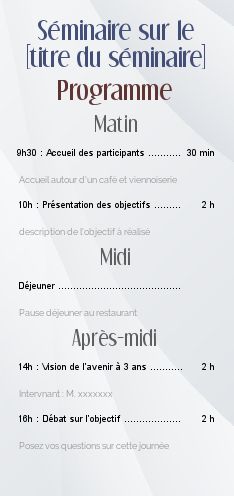 Carte Invitation Programme Reunion Seminaire gratuit à imprimer