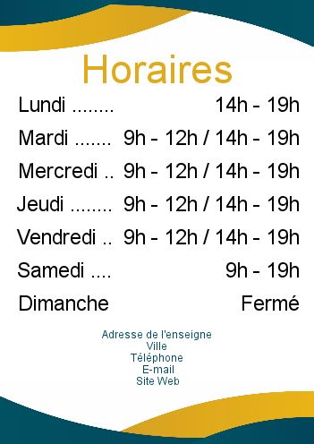 Affiche Commerce Restaurant Horaire Bleu gratuit à imprimer