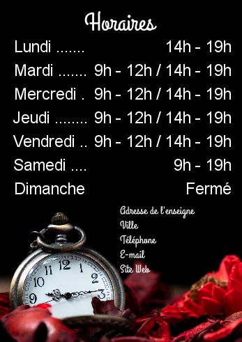 Affiche Commerce Restaurant Horaire Fleur à imprimer
