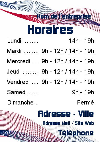 Affiche Commerce Restaurant Horaire Bleu gratuit à imprimer