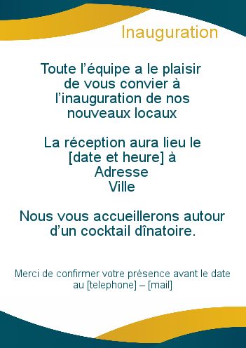 Inauguration Invitation Commerce Bleu Jaune gratuit à imprimer