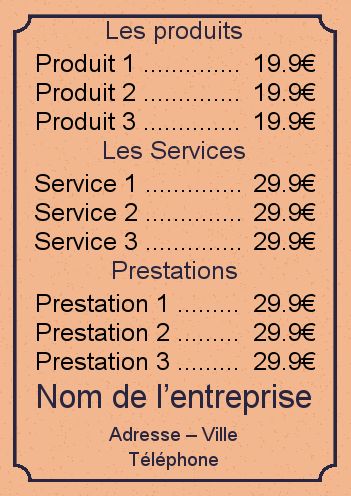 Affiche Liste Prix Bleu Marron gratuit à imprimer