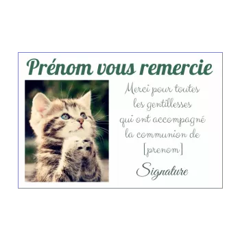 carte remerciement communion humour chat merci vert animaux 