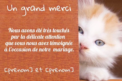 Remerciement Mariage Chat Merci Animaux gratuit à imprimer