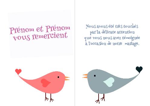 Verso Remerciement Mariage Coeur Oiseau Bleu virtuelle