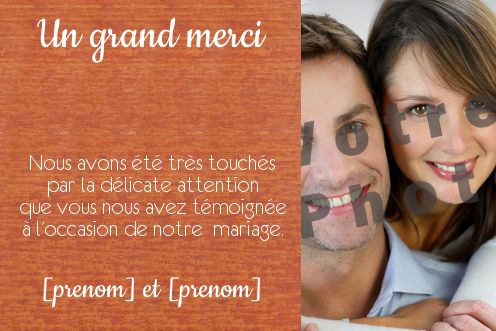 Remerciement Mariage Merci avec photo à imprimer